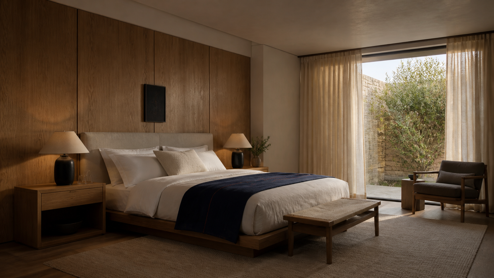 Warm Novya bedroom furnished in natural wood
